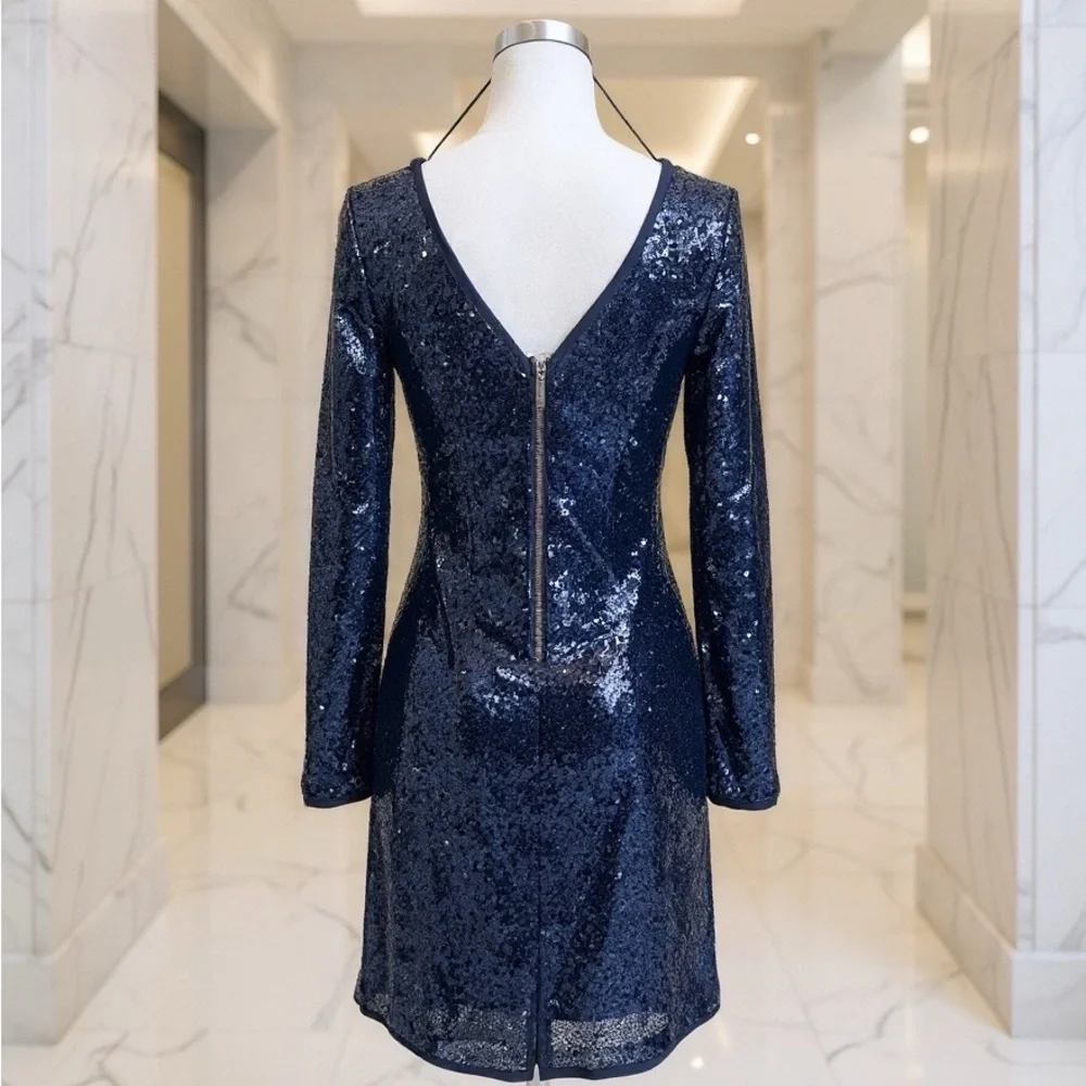 Cupio Navy Sequin cocktail Dress. Long sleeves. Sparkles. - Picture 2 of 9